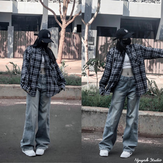 Sơ mi Flannel dài tay nam nữ basic phong cách Hàn Quốc