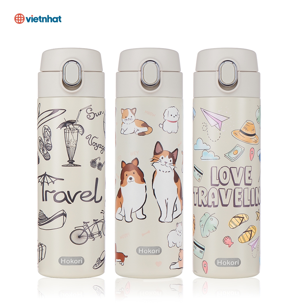 Bình Inox Giữ Nhiệt Sunny In Họa Tiết Dung Tích 340ml & 460ml Chính Hãng VIỆT NHẬT 0123,0124
