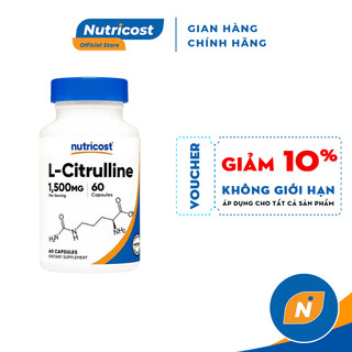 Viên Uống Hỗ Trợ Sức Khỏe Tim Mạch Và Phục Hồi Cơ Nutricost L-Citrulline 1500mg 60 Viên Nhộng