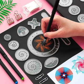 Thước vẽ tạo họa tiết hoa sáng tạo 22 chi tiết, bộ thước vẽ họa tiết toán học spirograph