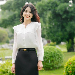 Sơ Mi Cổ Tàu V Bèo Kẹp Tay Dài UK Fashion Thời Trang Công Sở Nữ Thanh Lịch, Nữ Tính, Phối đồ đa dạng UKSM2309017