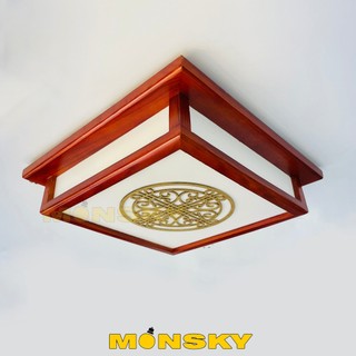 Đèn gỗ ốp trần MONSKY WOOD D350mm Led gỗ 3 màu - 3 chế độ ánh sáng