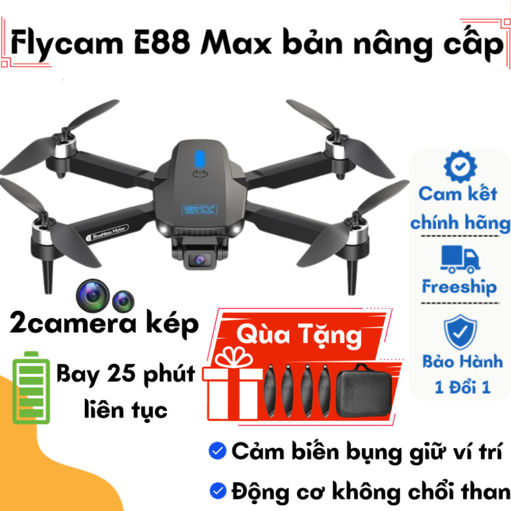 Flycam Mini Giá Rẻ Drone E88 Pro, Máy Bay Điều Khiển Từ Xa 4 Cánh Cao Cấp 2 Camera Pin 1800mAh bay 18 Phút | BigBuy360 - bigbuy360.vn