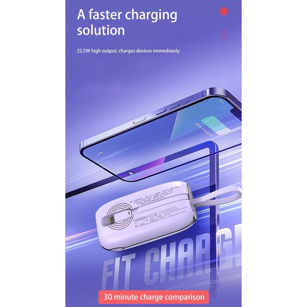 Sạc dự phòng Yoobao LK11 10000mAh 22,5W | Màn hình LED | Tích hợp cáp sạc Type C & Lightning | Bảo hành 12 tháng | BigBuy360 - bigbuy360.vn