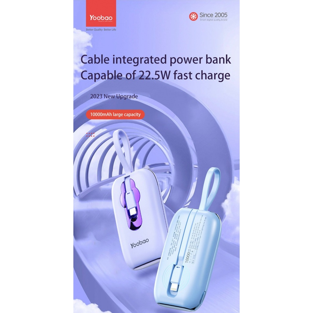 Sạc dự phòng Yoobao LK11 10000mAh 22,5W | Màn hình LED | Tích hợp cáp sạc Type C & Lightning | Bảo hành 12 tháng | BigBuy360 - bigbuy360.vn