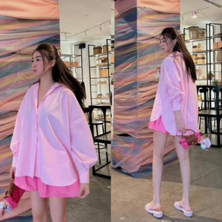 M832 - Set sơ mi form rộng phối quần short tay dài màu pastel
