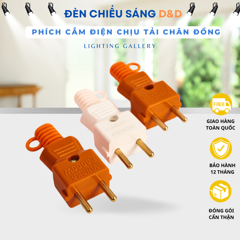 Phích Cắm Điện Chịu Tải Chân Đồng 6000w Đa Năng Công Suất Lớn Vỏ Nhựa ABS Chống Cháy, Lõi Sứ Chịu Nhiệt An Toàn Sử Dụng