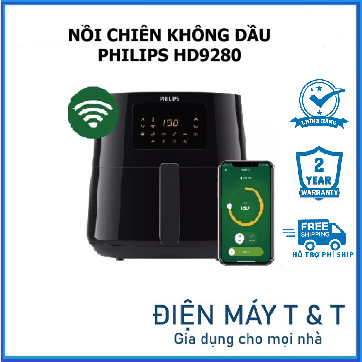 Nồi chiên không dầu Philips HD9280 6,2L có kết nối Wifi - Nồi chiên không dầu Philips NA230 6,2L MẪU