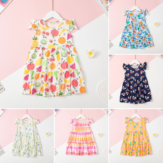 Váy mùa hè cotton LITIBABY họa tiết tay cánh tiên 2 tầng cho bé 11kg - 33kg