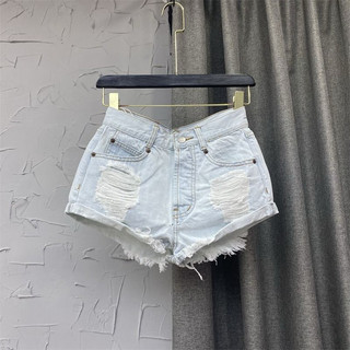 𝐂𝐇𝐄𝐑𝐑𝐘: quần sooc jeans rách xanh khói