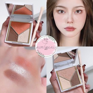 Bảng phấn má hồng bắt sáng tạo khối 3in1 Dikalu hiệu ứng lì mịn, Phấn tạo khối má hồng và Highlight nhũ bắt sáng mịn lì