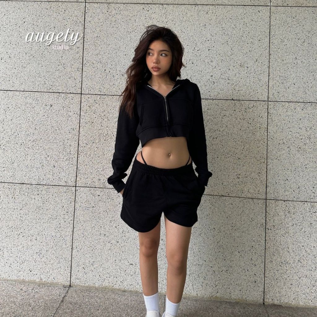 Quần Short thun nỉ cotton Augety Studio, BASIC SWEATSHORTS