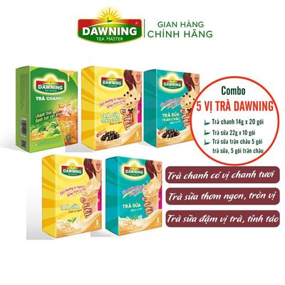 Combo 5 vị Trà Dawning- Trà chanh, Trà sữa trân châu Tròn vị ngon & Đậm vị trà