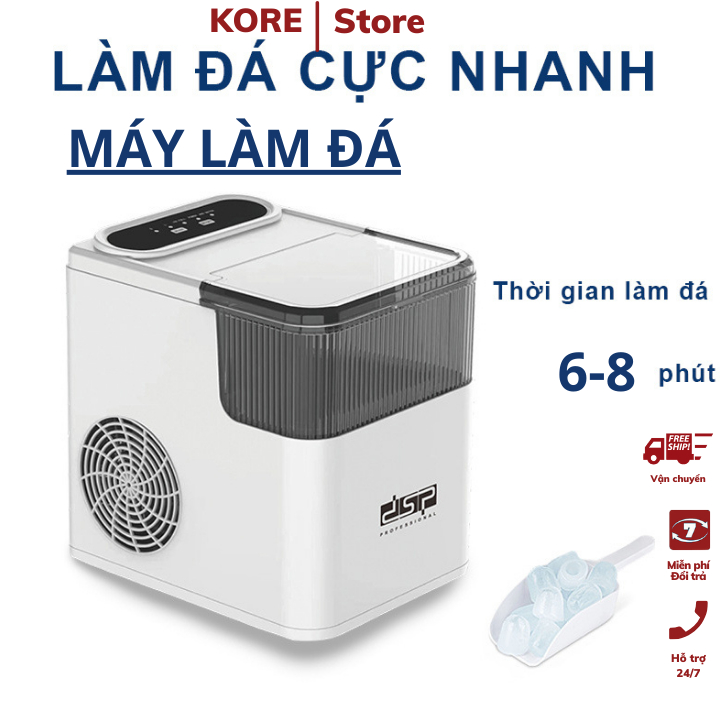 Máy Làm Đá Viên Tự Động Siêu Nhanh Công Suất 12Kg/Ngày, 6-8 Phút Nút Cảm Ứng, Máy Làm Đá Mini KO221