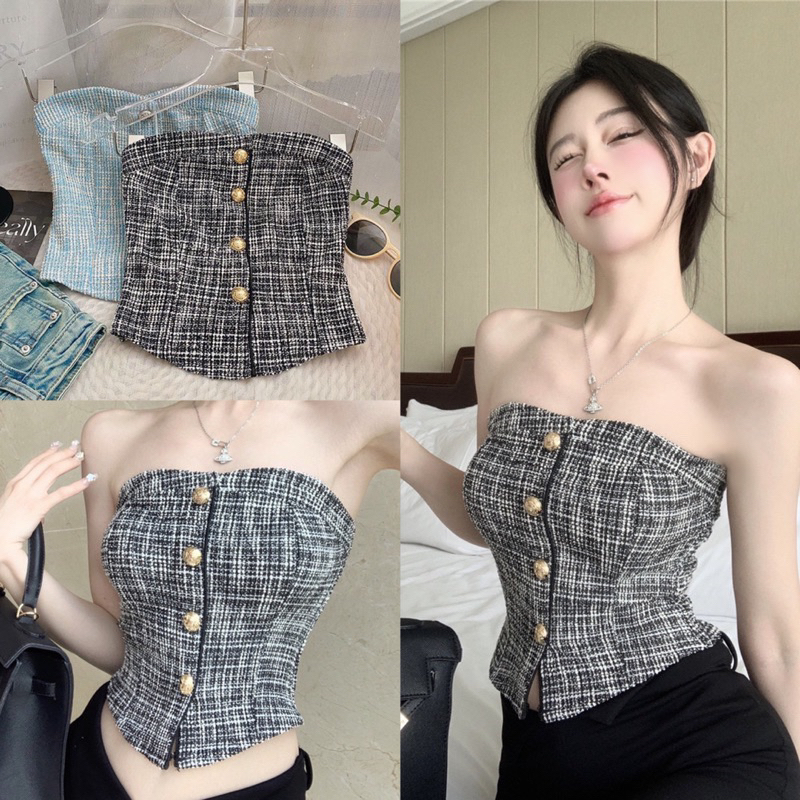 Áo croptop cúp ngực sang chảnh phong cách douyin hàng QC