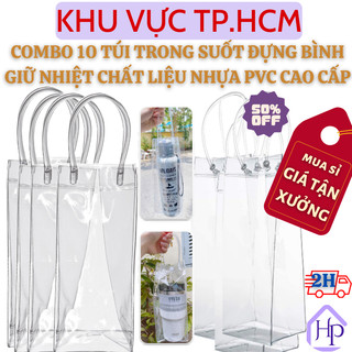  Combo 10 Túi Trong Suốt Đựng Bình Giữ Nhiệt, Bình Nước Chất Liệu Nhựa PVC Cao Cấp Dày Dặn, Dẻo, Chắc Chắn