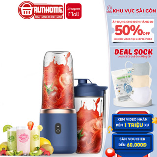 Máy Xay Sinh Tố Cầm Tay Runhome, Máy Say Sinh Tố Dung Tích 300ml Sạc Pin Tích Điện 6 Lưỡi Dao Xay Bén, Bảo Hành 12 Tháng