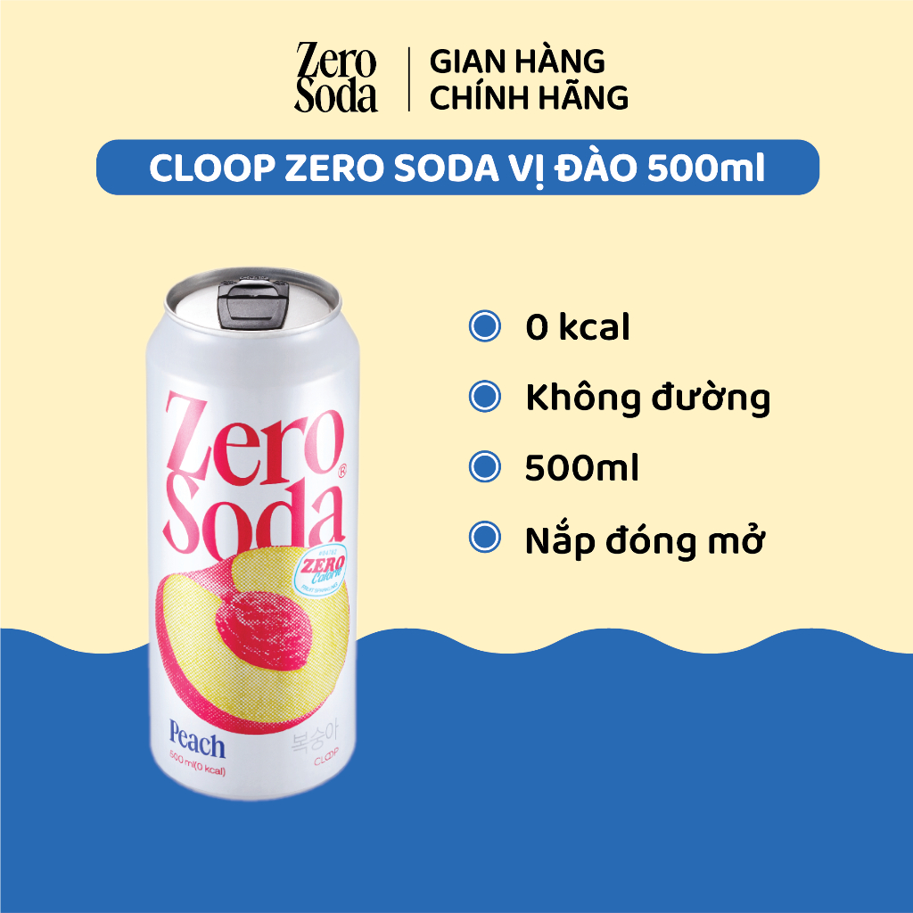 [CLOOP] NƯỚC SODA ZERO VỊ ĐÀO 500ML - KHÔNG ĐƯỜNG KHÔNG CALORIES