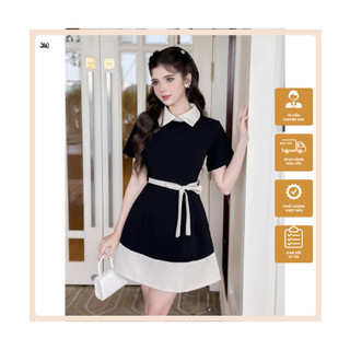 Váy chữ A, váy tiểu thư dự tiệc cổ polo kèm belt thắt nơ V06 phong cách tiểu thư sang chảnh.