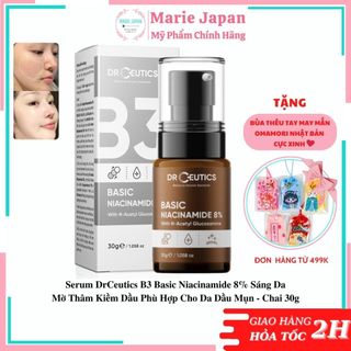 Serum drceutics b3 basic niacinamide 8% sáng da mờ thâm kiềm dầu phù hợp cho da dầu mụn - chai 30g