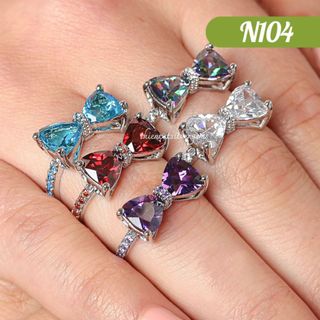 N104 nhẫn pavé nơ đính đá bạc thật thiên cát s950