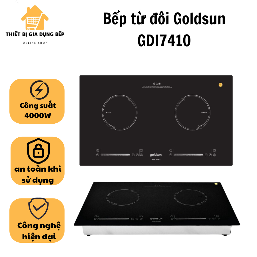 Bếp điện từ đôi Goldsun GDI7410 mặt kính chịu lực màn hình LED cảm ứng thông minh, bảo hành chính hãng 12 tháng