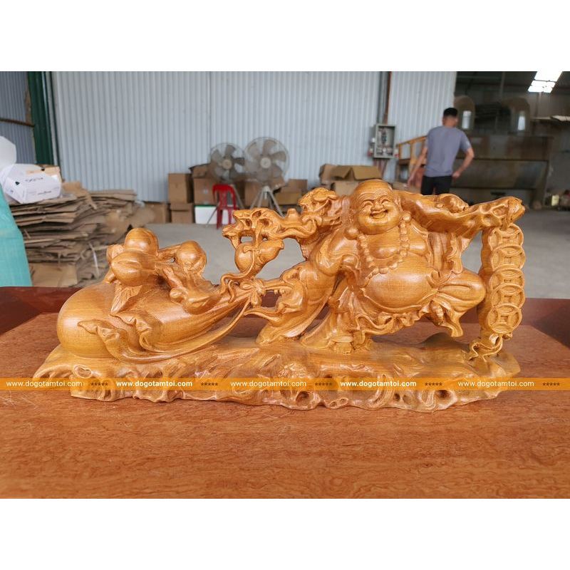 [tượng di lặc] Tượng Phật Gỗ Di Lặc Kéo Bao Tiền Rộng 40cm, Tượng Phật Để Bàn Và Bàn Thờ Thần Tài Đục Nguyên Khối hoanxo