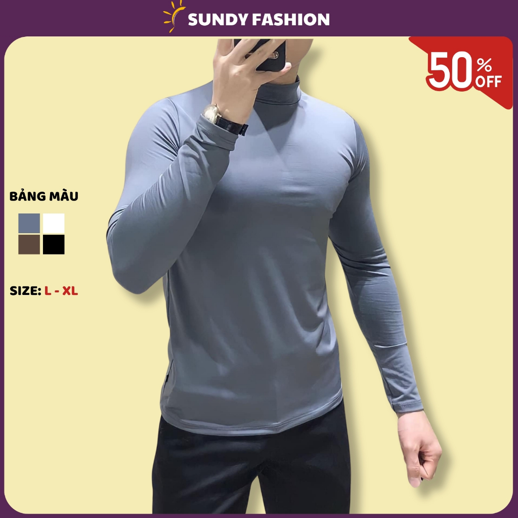 [HOT TREND] Áo giữ nhiệt nam dài tay SUNDY, áo thu đông cho nam cổ 3 phân lót bông mỏng