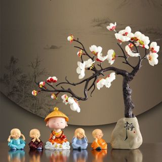 Mô hình tượng phật mini bộ chú tiểu tứ không kèm bình đào trang trí bàn làm việc, văn phòng