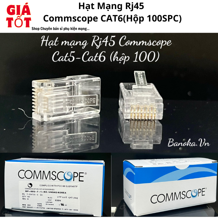 Hạt Mạng Rj45 Commscope Cat6 - Hộp 100 Hạt (Hạt AMP Chính Hãng, Chân Đồng, Sole)