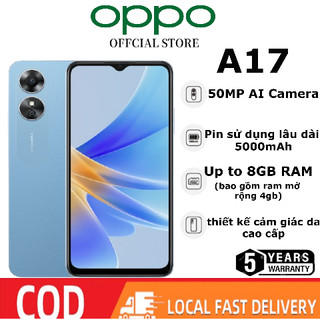 Điện thoại thông minh OPPO A17 | RAM 4GB + ROM 64GB | Bộ nhớ có thể mở rộng lên tới 4GB | Máy ảnh trí tuệ nhân tạo 50MP