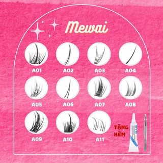 Mi giả tách sợi siêu mảnh và tự nhiên Mewai, mi tách sợi tặng kèm keo và kẹp lấy