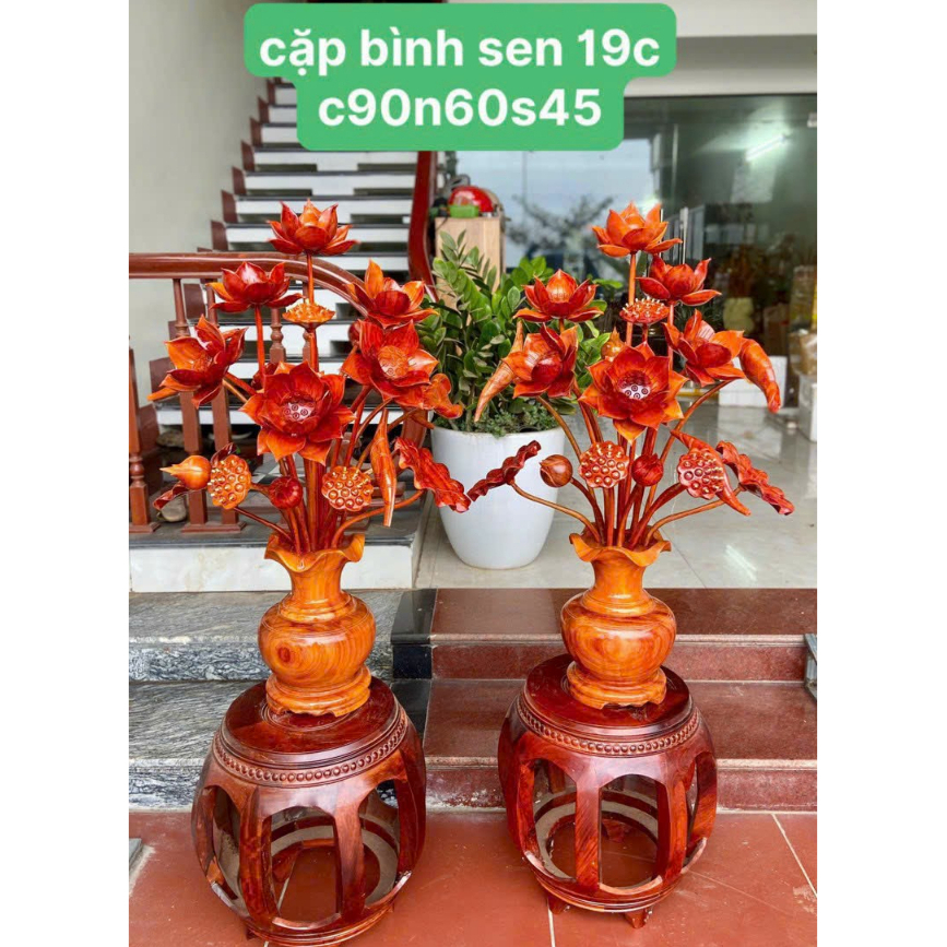 Bình hoa sen bằng gỗ hương cao cấp nhiều size - 9 cành, 11 cành, 13 cành, 15 cành, 17 cành, 19 cành (1 bình)