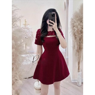 Đầm cutout ngực đính đá chân xòe - roxie