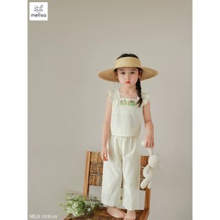 Set đồ hè Melisa trắng hoa thêu cho bé gái