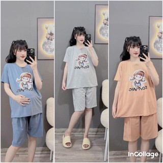  Bộ bầu lửng và sau sinh hình bé gái chất vải mềm mịn quần cúc chỉnh dễ dàng điều chỉnh 