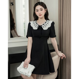 Đầm nữ Twentyfive công sở dạo phố dáng A cổ ren thắt nơ DH19