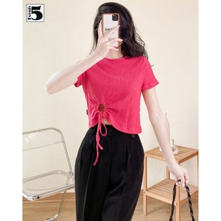 Áo kiểu nữ Twentyfive ngắn tay croptop rút dây eo vải thun xốp SA97