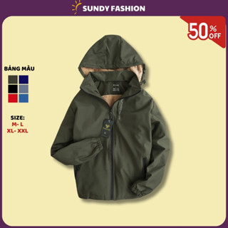 Áo Khoác Gió Lót Lông Cừu Nam Nữ SUNDY Có Mũ Cao Cấp, Chất Liệu Gió Tráng Bạc Chống Nước Và Cản Gió