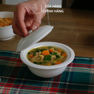 Thố sứ chưng yến có nắp đậy giữ nhiệt tốt - Bát tô có nắp sứ Minh Châu cao cấp LC14