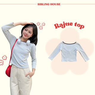 Mẫu mới 2024 Áo thun croptop tay dài cổ tròn hoạ tiết kẻ sọc thời trang xuân hè Rajue Top - Sibling House