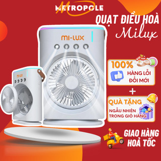 Quạt điều hòa phun sương tích điện mi-lux a3 hot 2024, quạt hơi nước tích hợp đèn led với 4 đầu phun sương