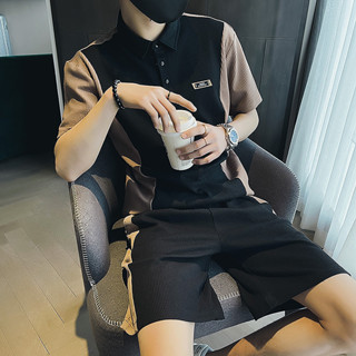 Bộ đồ nam áo thun có cổ tay ngắn ECOLLECT vải waffle mới pha phối màu sắc tương phản Polo quần short nam - SS31