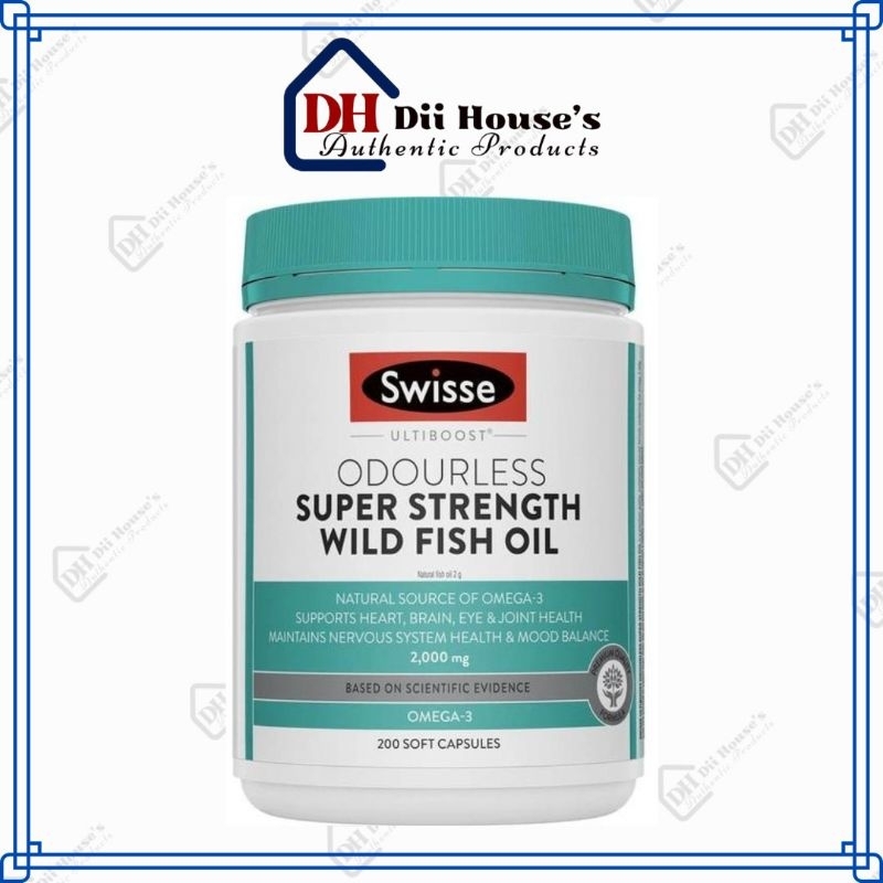 Swisse Odourless Super Strength Wild Fish Oil 2000mg lọ 200 viên - Viên Uống Bổ Sung Omega-3 của Úc.