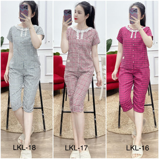 Đồ bộ mặc nhà chất thô kẻ lông phối 2ren kẻ xinh