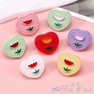 Nút Trái Tim Hình Hoa Tulip Trang Trí Handmade, Quần Áo