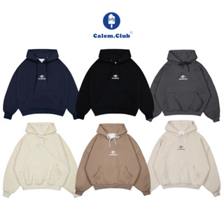  Calem Club - Áo Hoodie chui đầu nỉ lông cừu chữ in nổi GLOBE form BOXY unisex áo thu đông dài tay 