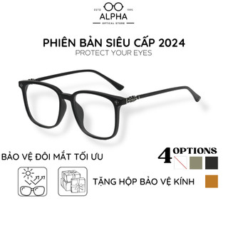  Gọng kính cận thời trang to tròn Alpha tròng chống ánh sáng xanh thời trang cho nam nữ cao cấp A2072 