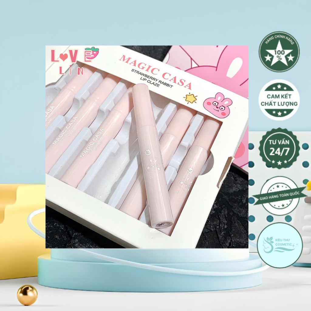 Set 6 Son Kem Lì Magic Casa Thỏ Hồng - 6 Tông Màu Trend Hình Thỏ Dâu Tây