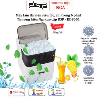  Máy làm đá viên siêu tốc 6 phút cao cấp DSP Nga KD8001 Dung tích chưa nước 1,4 lit Làm đá 12kg 24h 